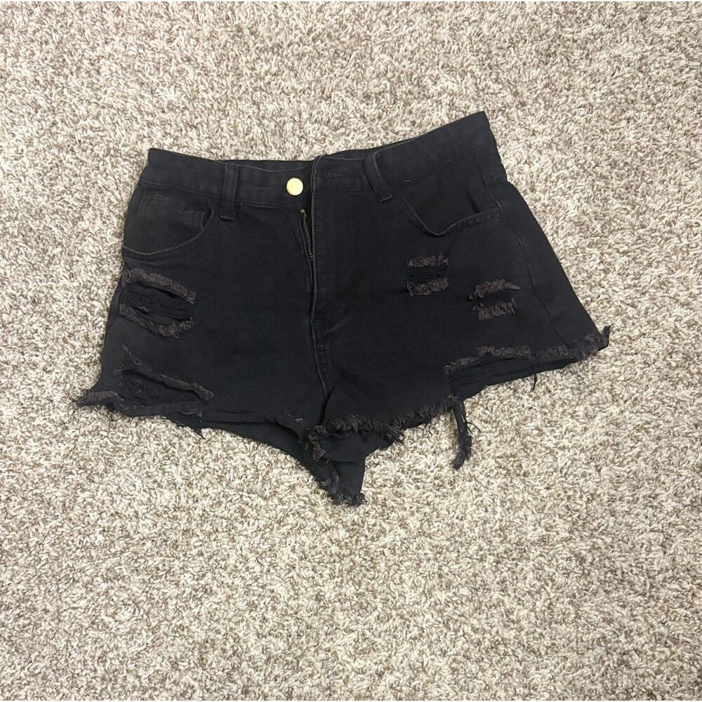 Charcoal Black Ripped Denim Shorts (Women’s Small)